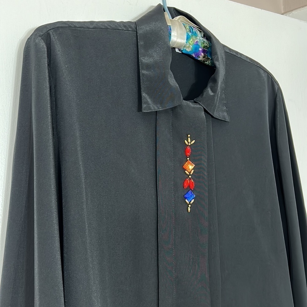 Vintage Notations Black Button Down Long Sleeve J… - image 2